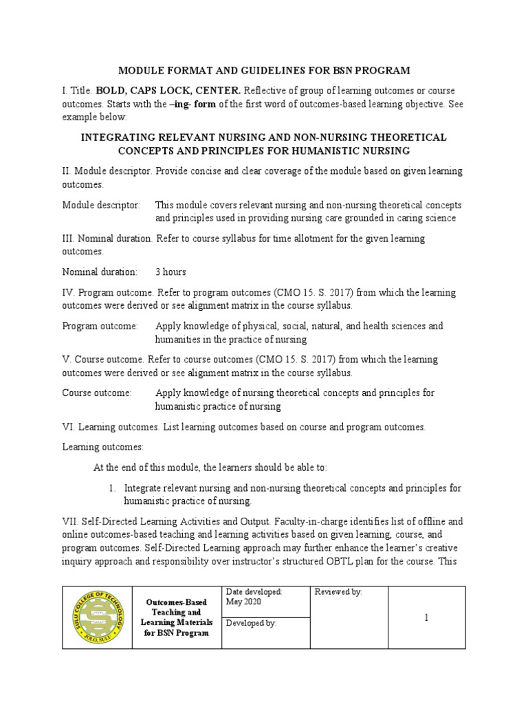 BSN Module Format Guidelines | PDF | Nursing | Learning