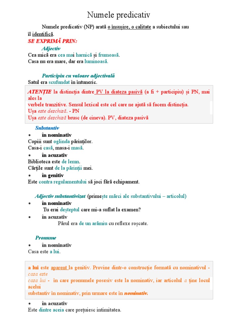 La Ce Intrebari Raspunde Numele Predicativ Numele Predicativ Fisa Teoretica | PDF
