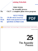 Remaining Schedule: This Week Today: CH 25: The Assembly Process TH: CH 27: A Complete Plane Stress Program