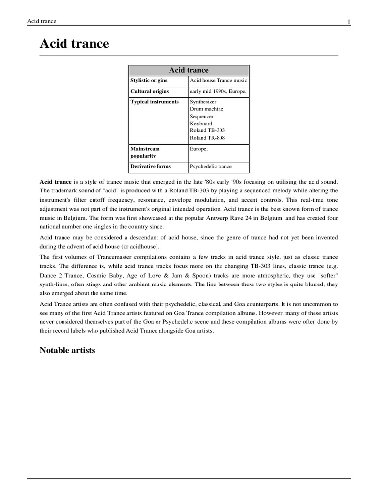 Acid Trance PDF PDF Musical Subgenres Music Technology