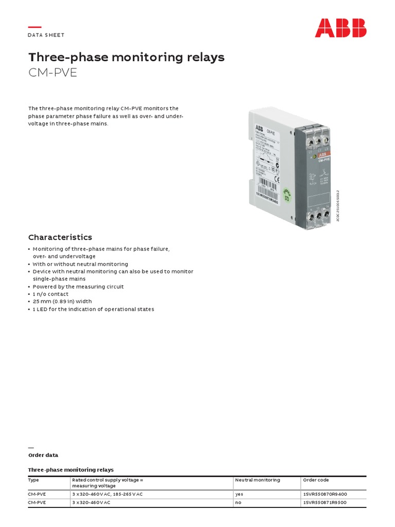 CmPve ThreePhase Monitoring Relays PDF Mains Electricity Relay