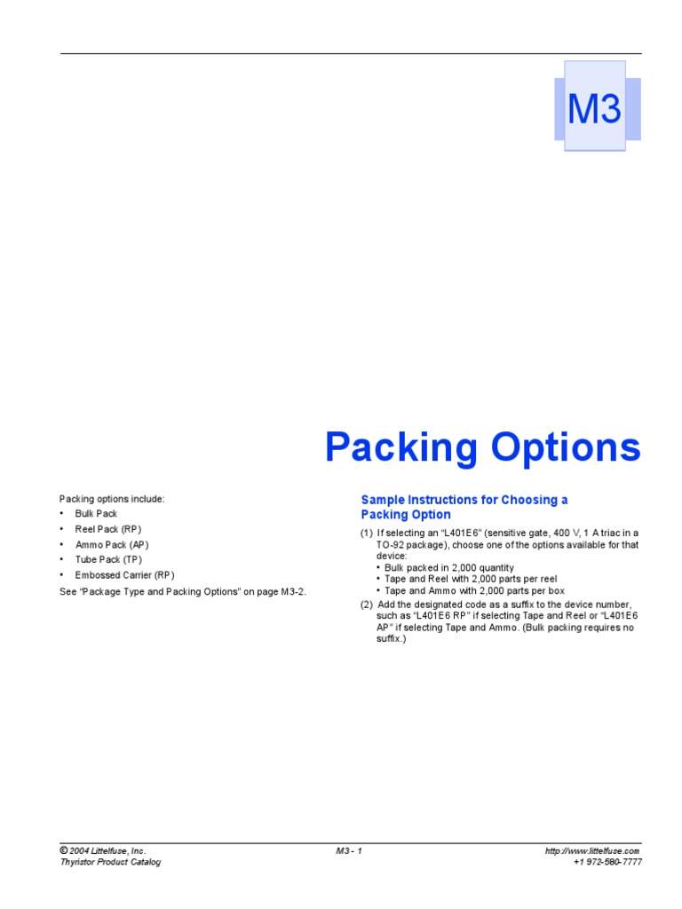 Thyristor Packing Options Guide | PDF | Components | Equipment