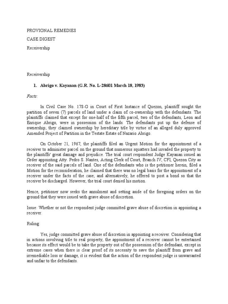Analysis of Key Cases on Receivership Appointments PDF Lawsuit