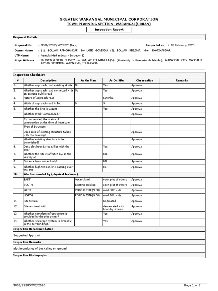 Warangal Urban Plot Inspection Report | PDF | Transport