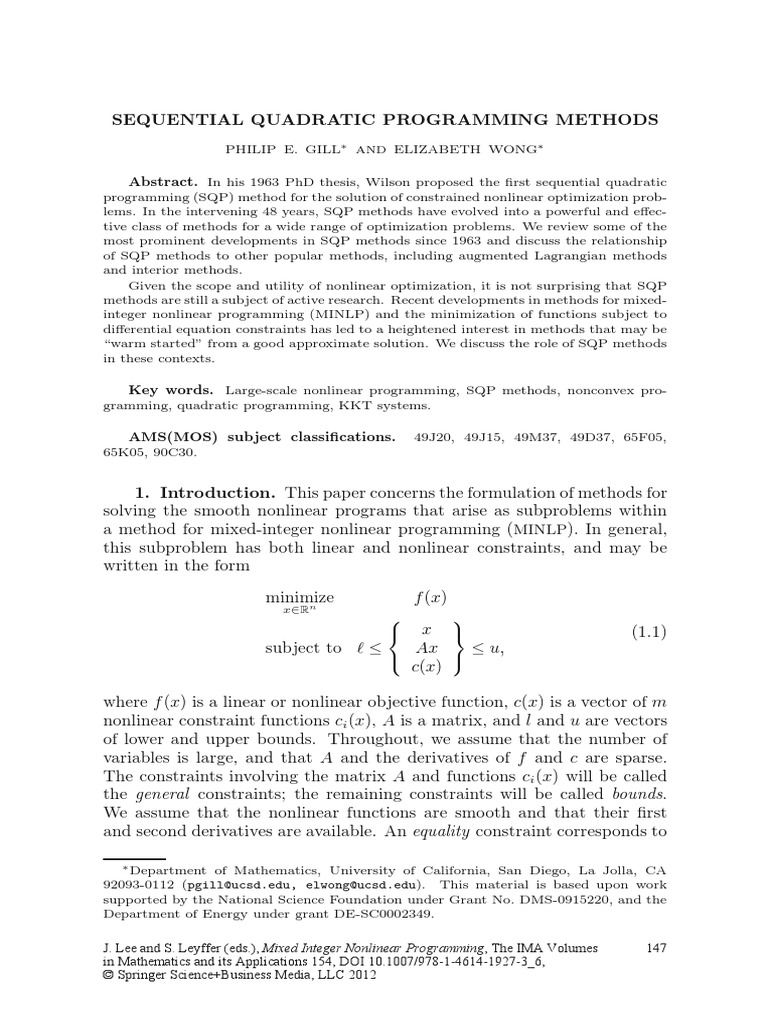 Sequential Quadratic Programming Methods: Abstract. in His 1963 PHD ...