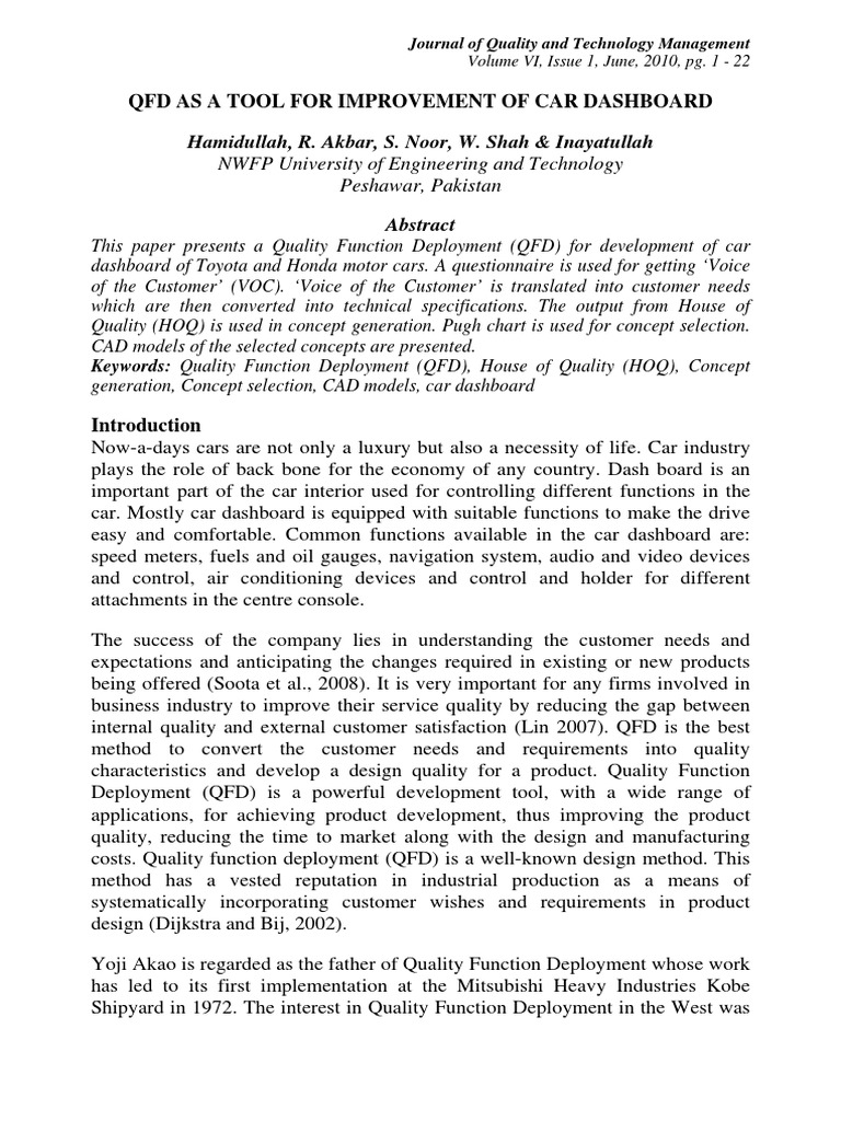 QFD for Enhancing Car Dashboard Design | PDF | Air Conditioning | Car