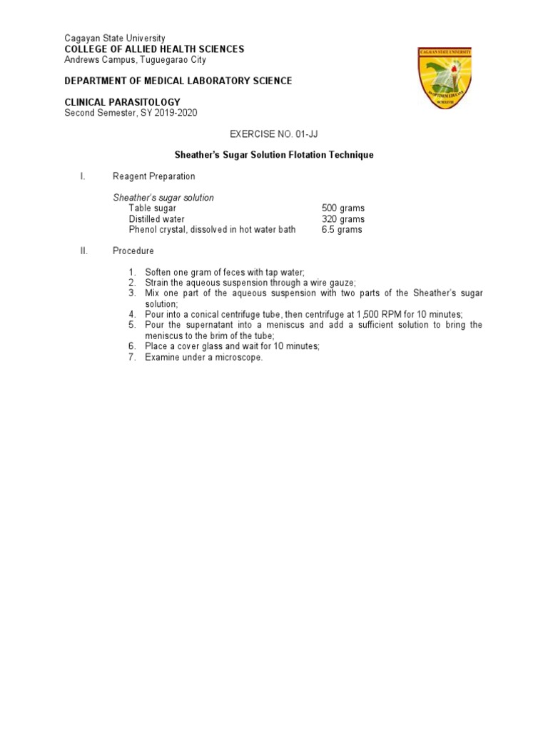 Preparation and Use of Sheather's Sugar Solution for the Flotation ...