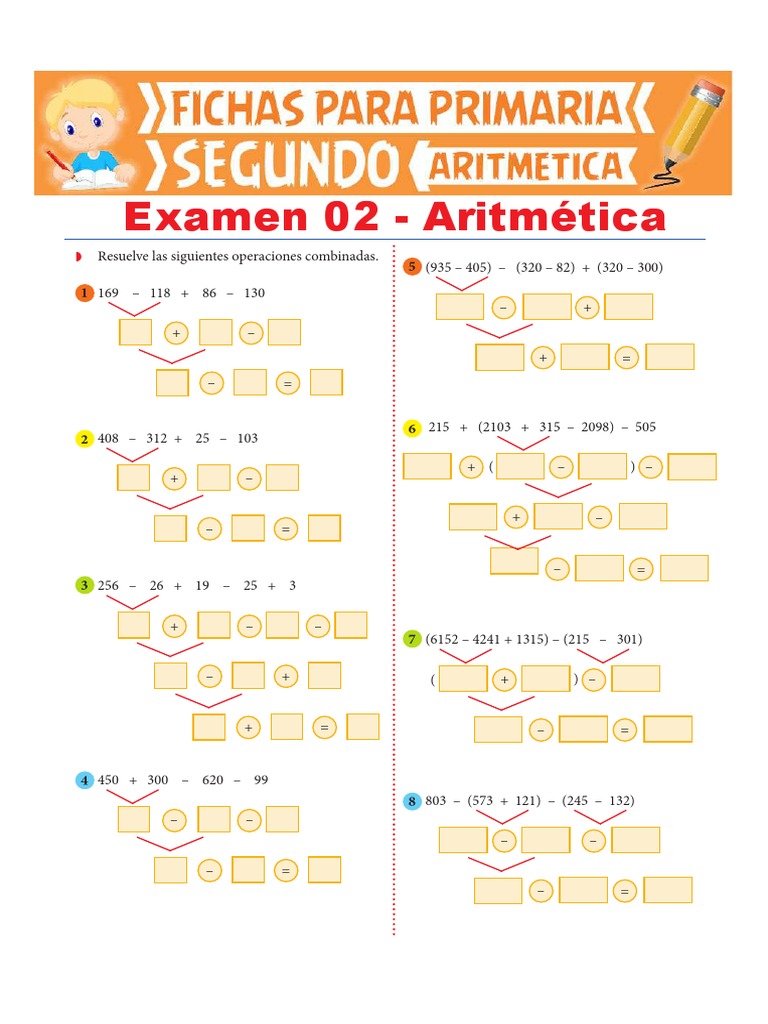Examen 02 de Aritmética para Segundo de Primaria PDF | PDF | Enseñanza ...