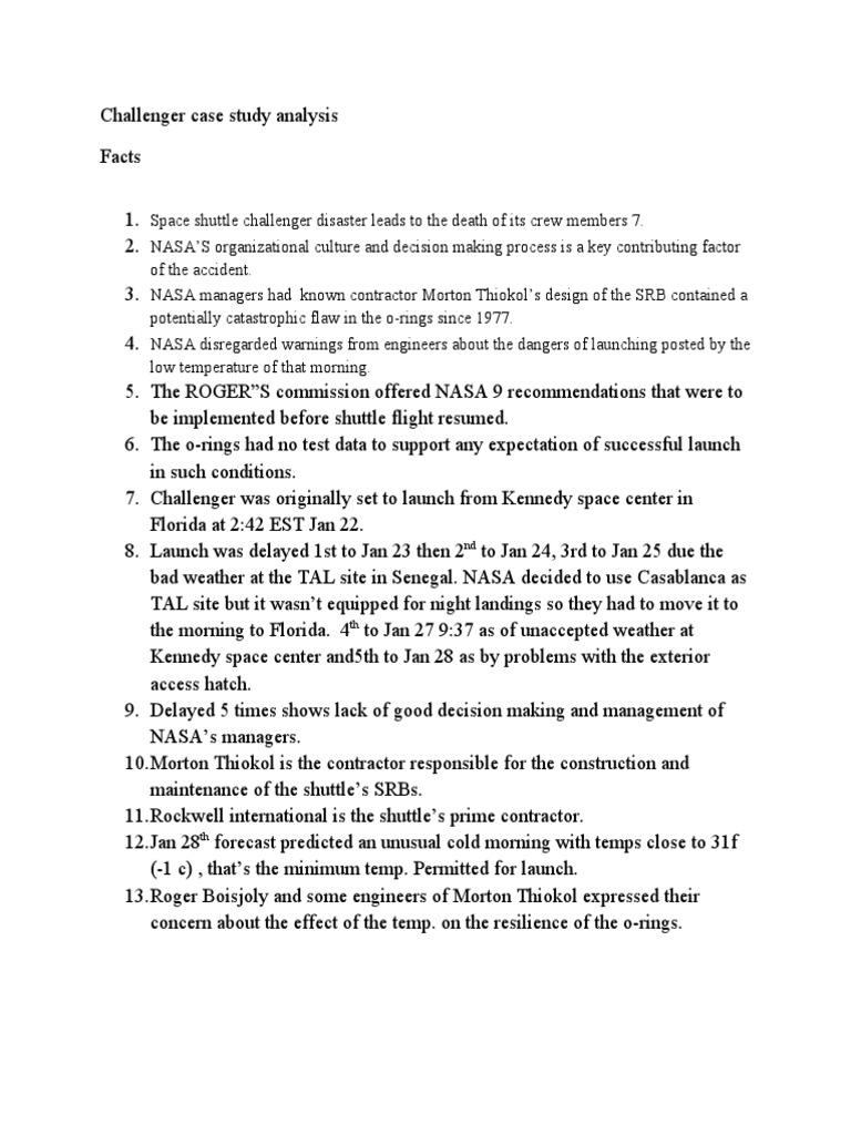 Challenger Disaster: Causes & Ethics Analysis | PDF | Space Shuttle ...