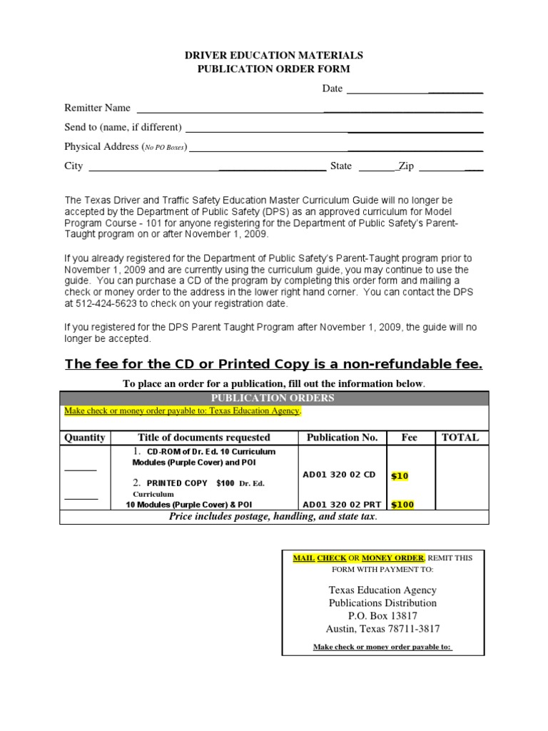 Curriculum Order Form | PDF | Post Office Box | Mail