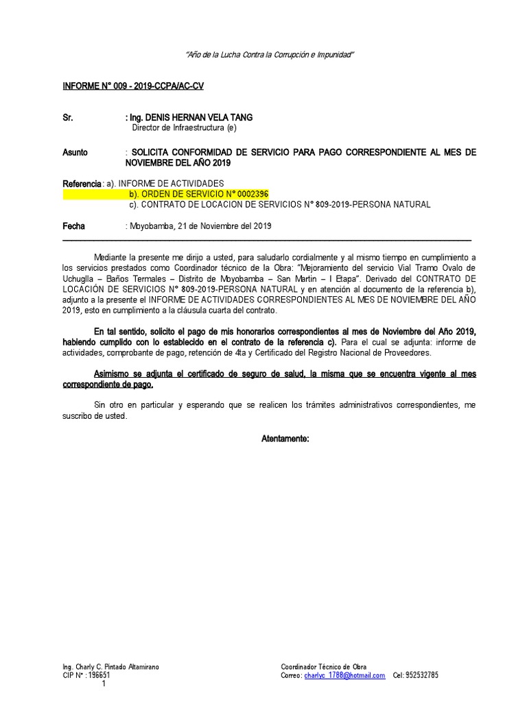 009 Informe #009 - Informe de Actividades - Noviembre 2019 | PDF | Agua ...