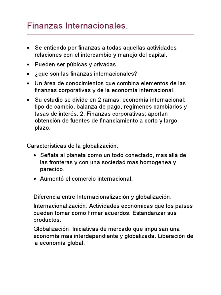 Características de las Finanzas Internacionales | PDF