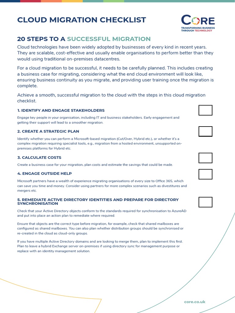 APPROVED - Cloud Migration Checklist From Core PDF | PDF | Share Point ...