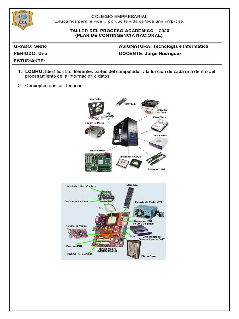 Partes del Computador: Guía y Evaluación | PDF | Hardware de la ...