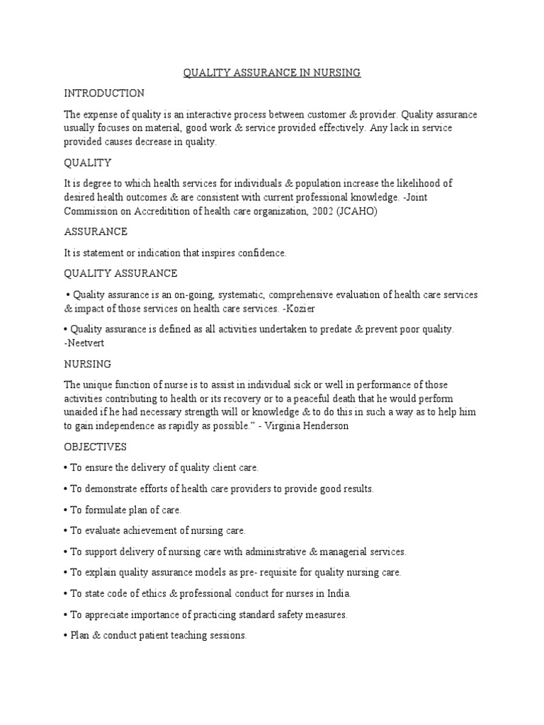 Quality Assurance in Nursing | PDF | Professional Certification ...