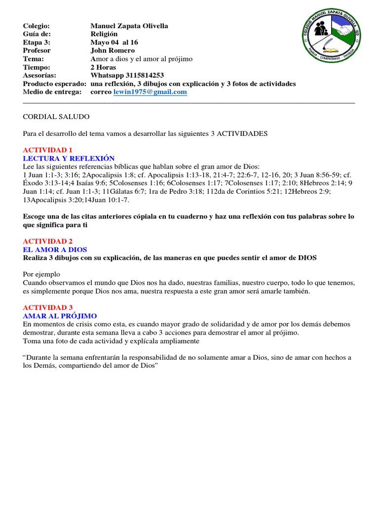 Amor a Dios y al Prójimo: Actividades educativas | PDF | Relaciones ...