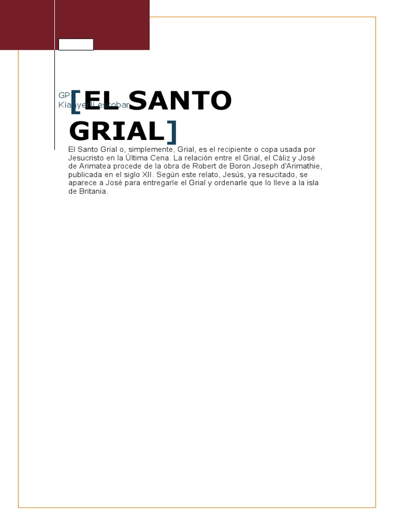 El Santo Grial Pdf Cálices Santo Grial