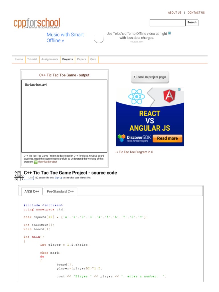 C++ Tic Tac Toe Game Project | PDF | Object Oriented Programming ...