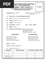 Format of PG (M.Tech.) Resume