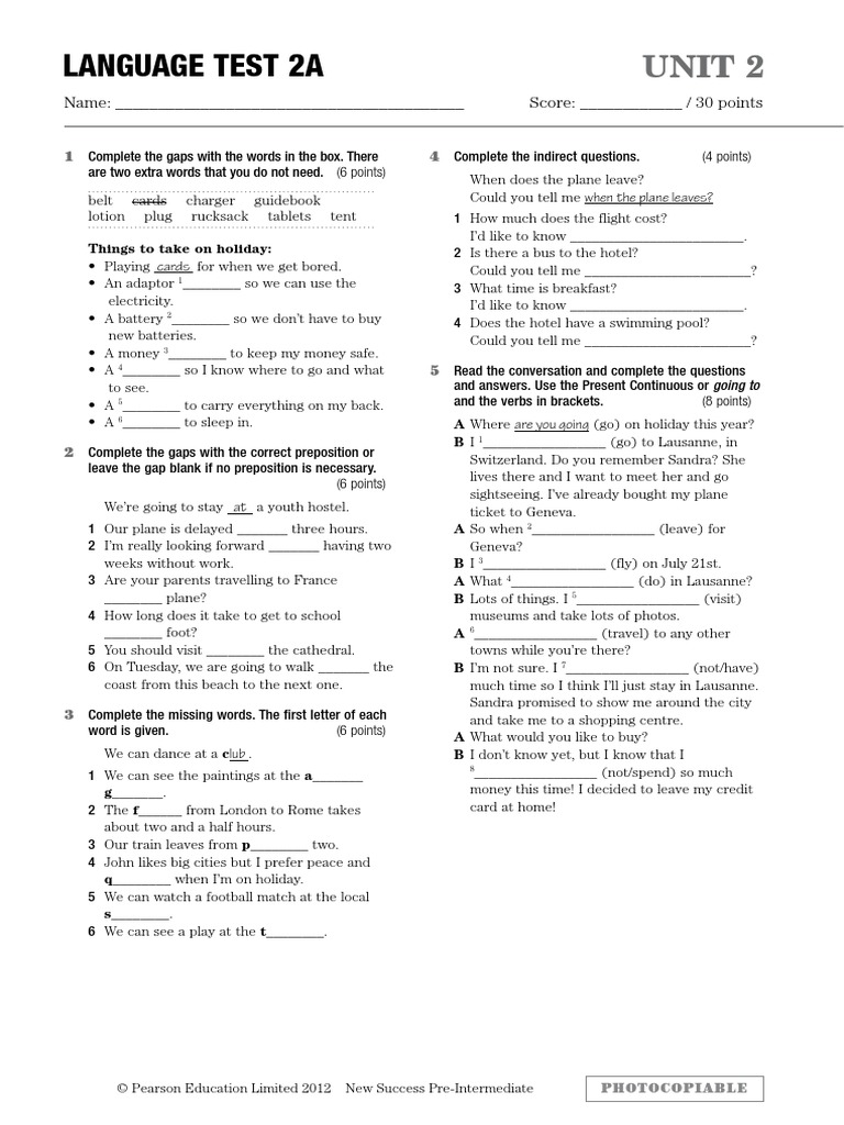 Language Test 2A: Unit 2 | PDF | Language Arts & Discipline