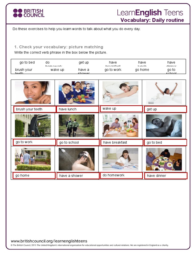 Daily Routine Vocabulary Guide | PDF | Dinner | Lunch