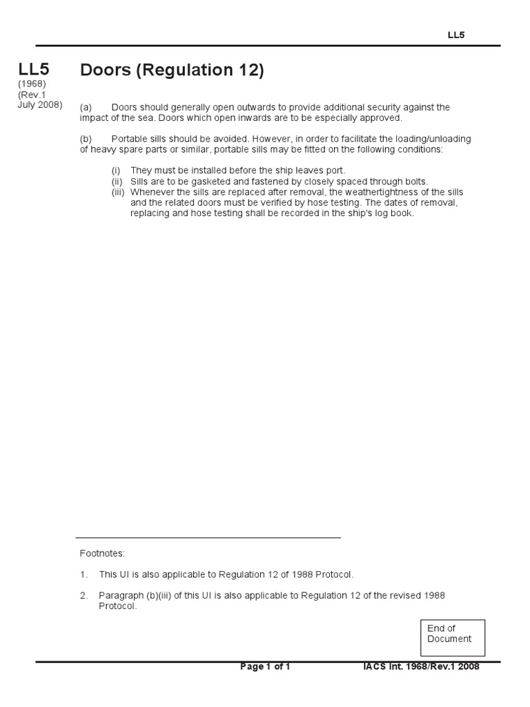 Sill Height of Watertight Door and Hatches PDF Door Water Transport