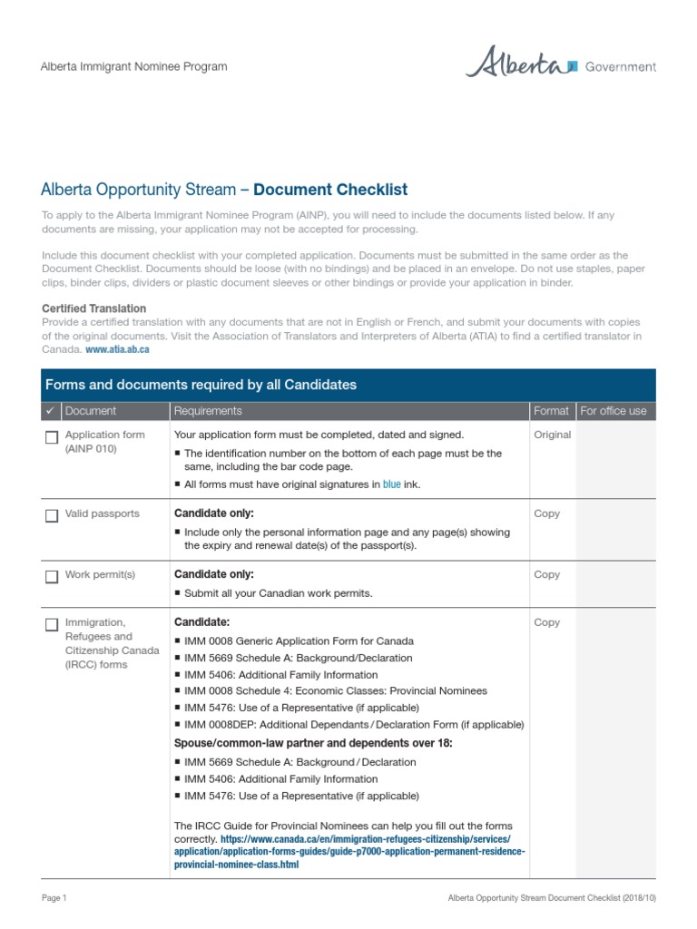 Ainp AOS Document Checklist PDF Employment Business