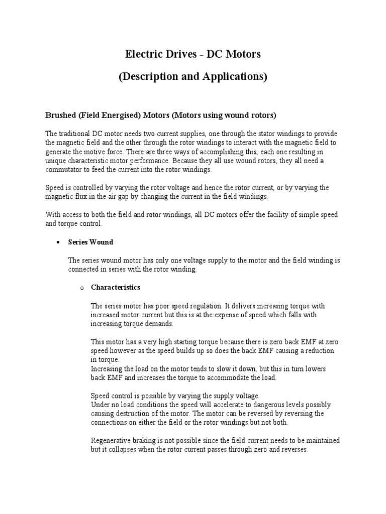 Electric Drives - DC Motors (Description and Applications) : Brushed ...