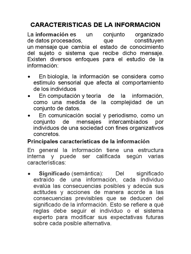 Caracteristicas de La Informacion Clase | PDF | Información ...