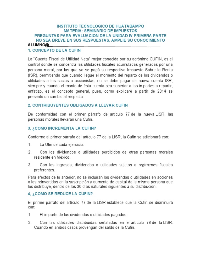CUFIN y UFIN: Conceptos y Cálculos | PDF | Impuesto sobre la renta ...