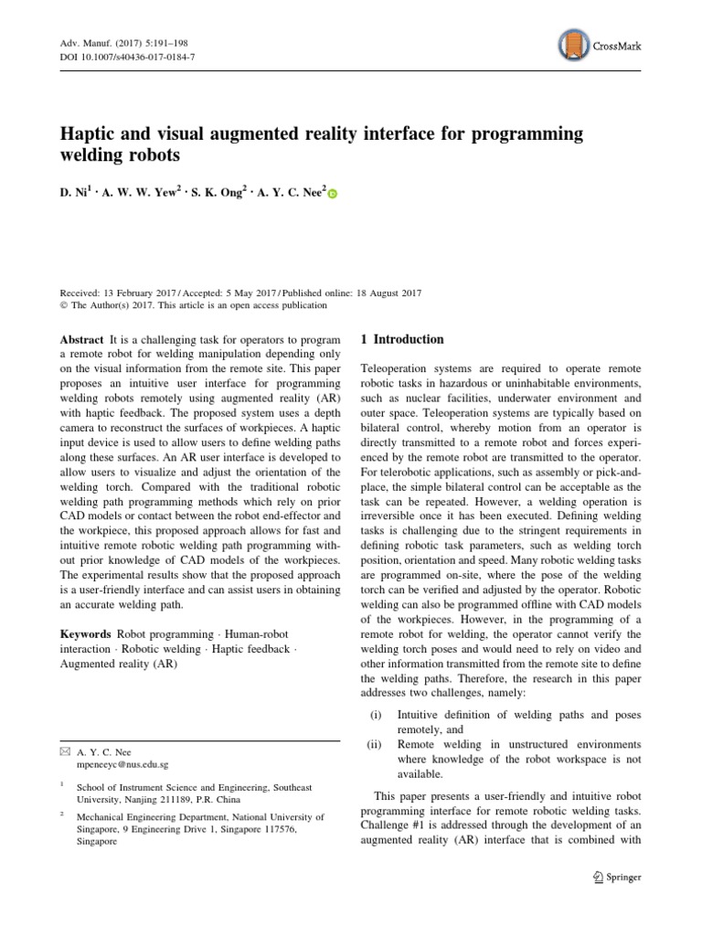 Haptic and Visual Augmented Reality Interface For Programming Welding ...