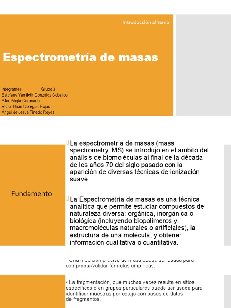 Introducción a la Espectrometría de Masas | PDF | Ion | Espectrometría ...