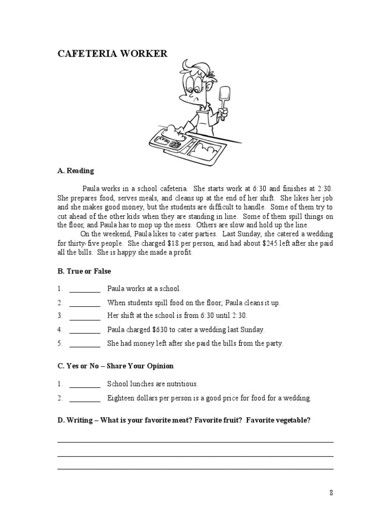 School Cafeteria Worker Quiz | PDF