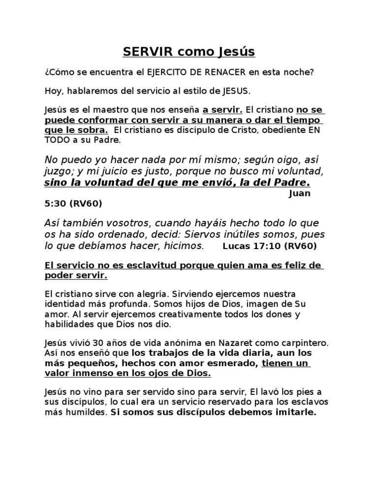 Servir Como JESUS Jesús Oración