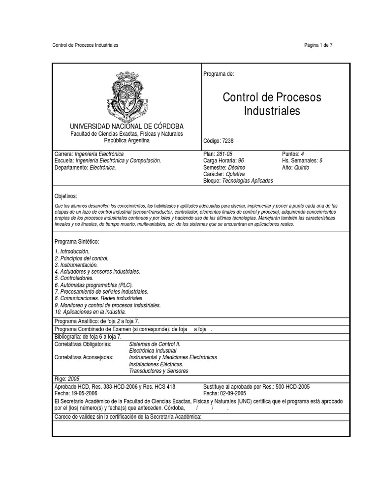Control de Procesos Industriales en Ingeniería | PDF | Controlador ...