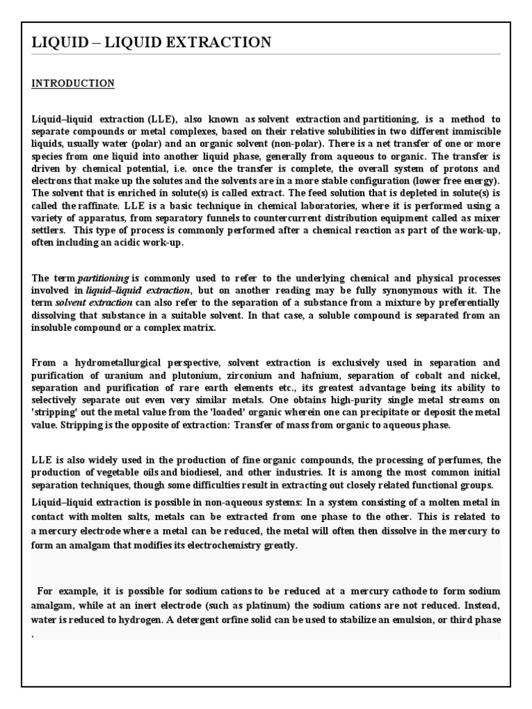 Liquid - Liquid Extraction | PDF | Solution | Chemistry