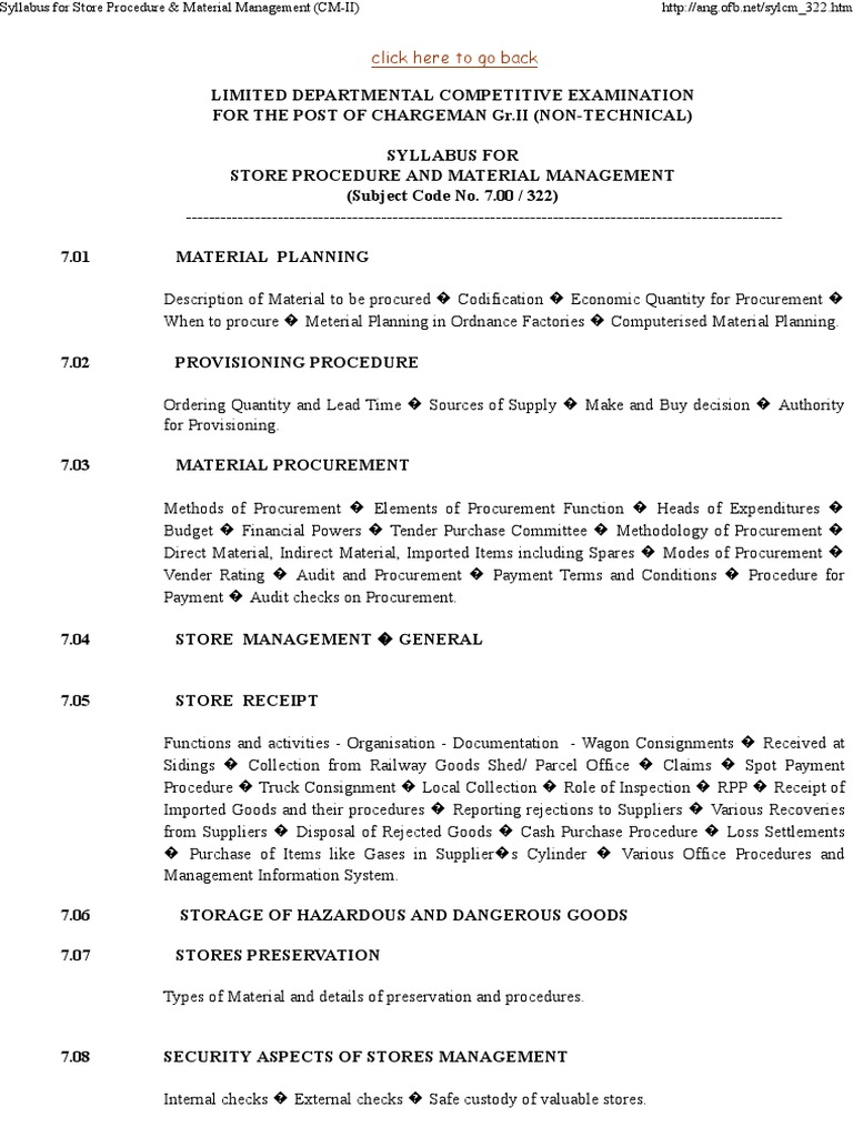 Syllabus For Store Procedure & Material Management (CM-II) | PDF ...