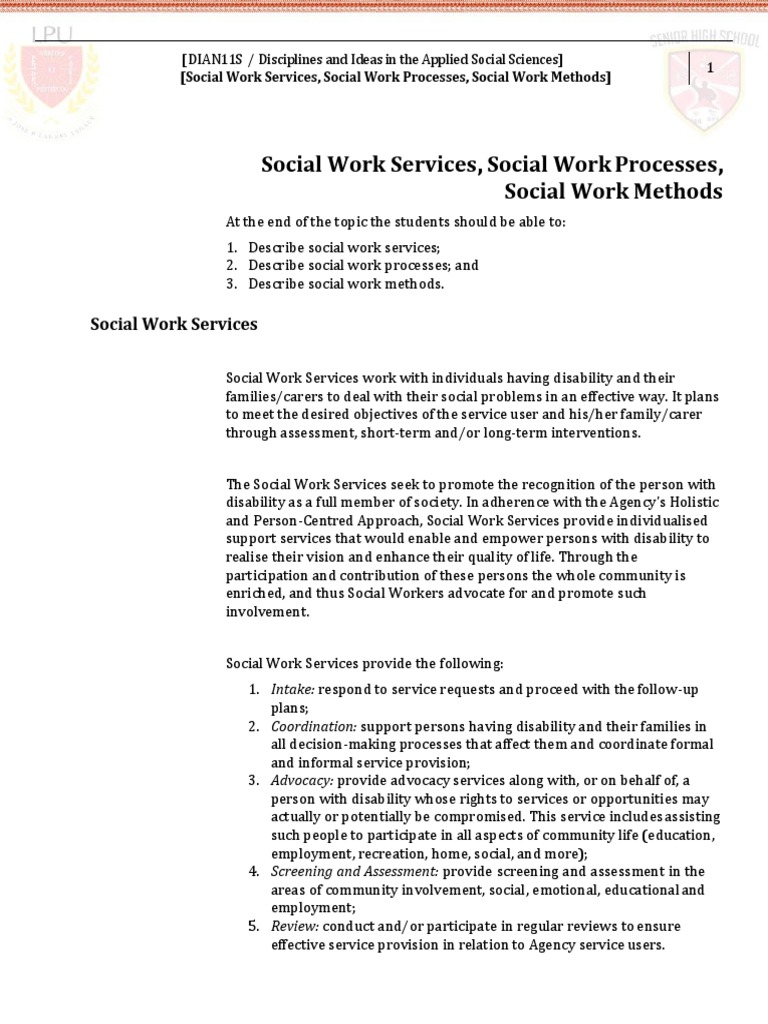 Social Work Services and Processes Explained | PDF | Social Work ...