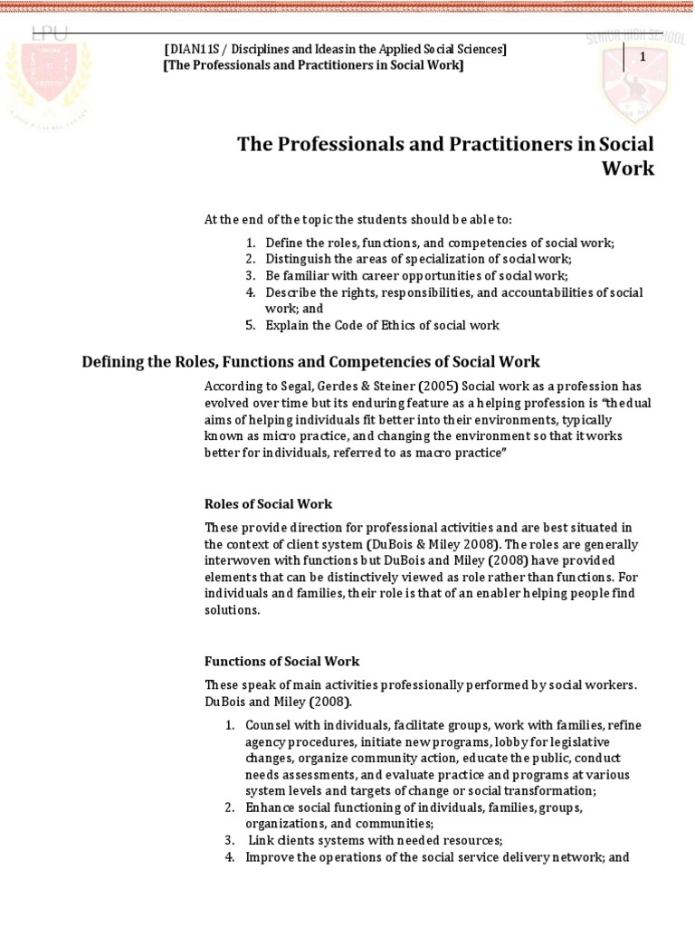 2 - The Professionals And Practitioners In Social Work | Pdf | Social Work  | Competence (Human Resources)
