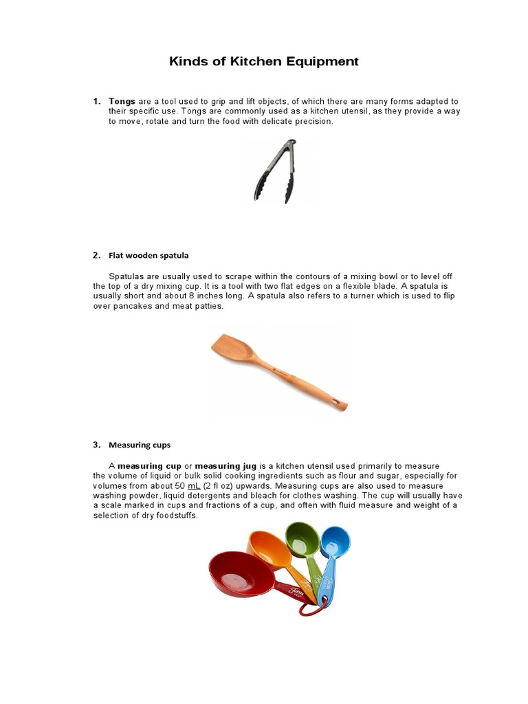 Kinds of Kitchen Equipment: 1. Tongs Are A Tool Used To Grip and Lift ...