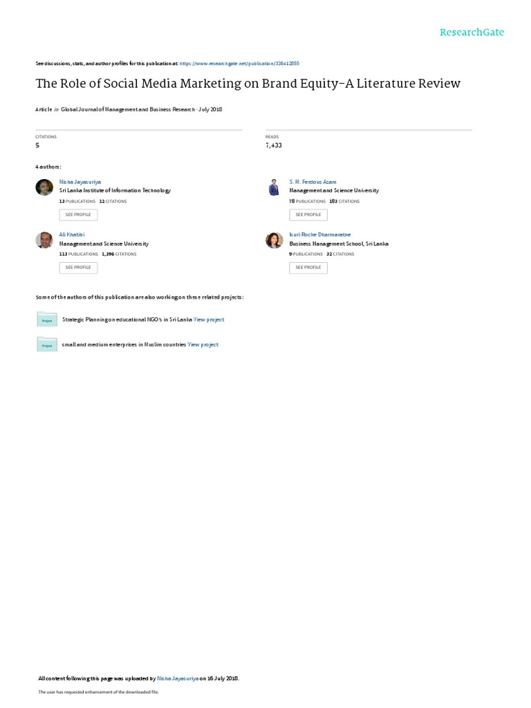 The Role of Social Media Marketing On Brand Equity-A Literature Review ...
