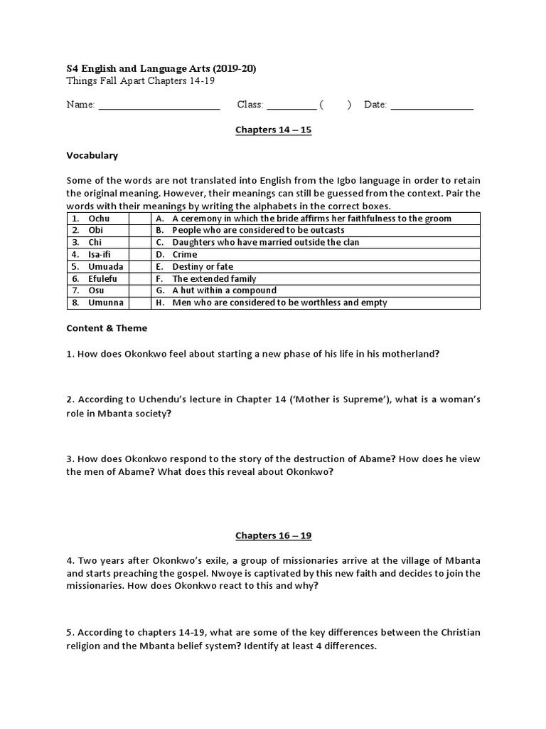 Summary of Chapters 14-19 in Things Fall Apart | PDF
