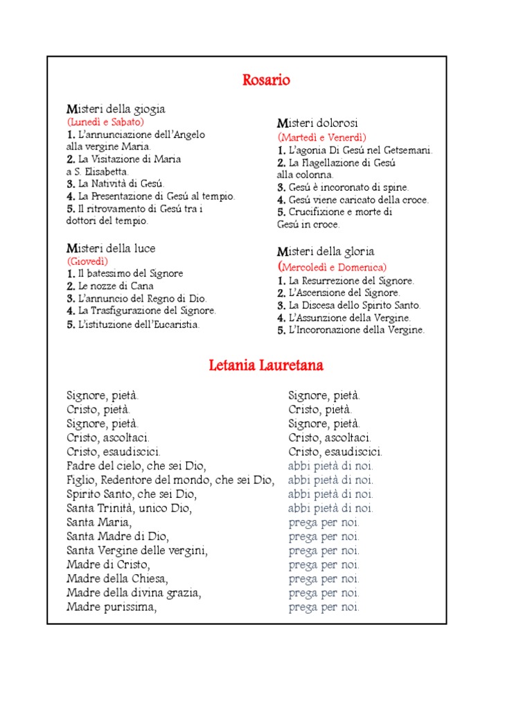 Rosario Lunedi E Sabato Martedi E Venerdi