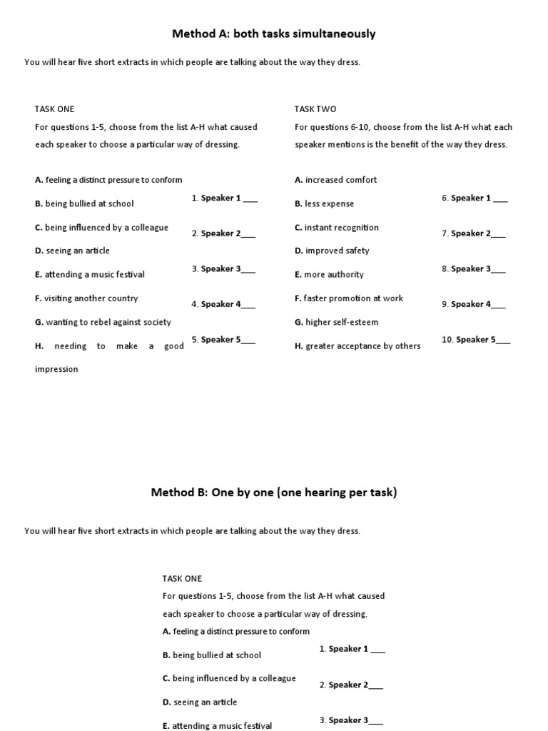Methods For Multiple Matching. ESL CPE. | PDF | Psychological Concepts ...