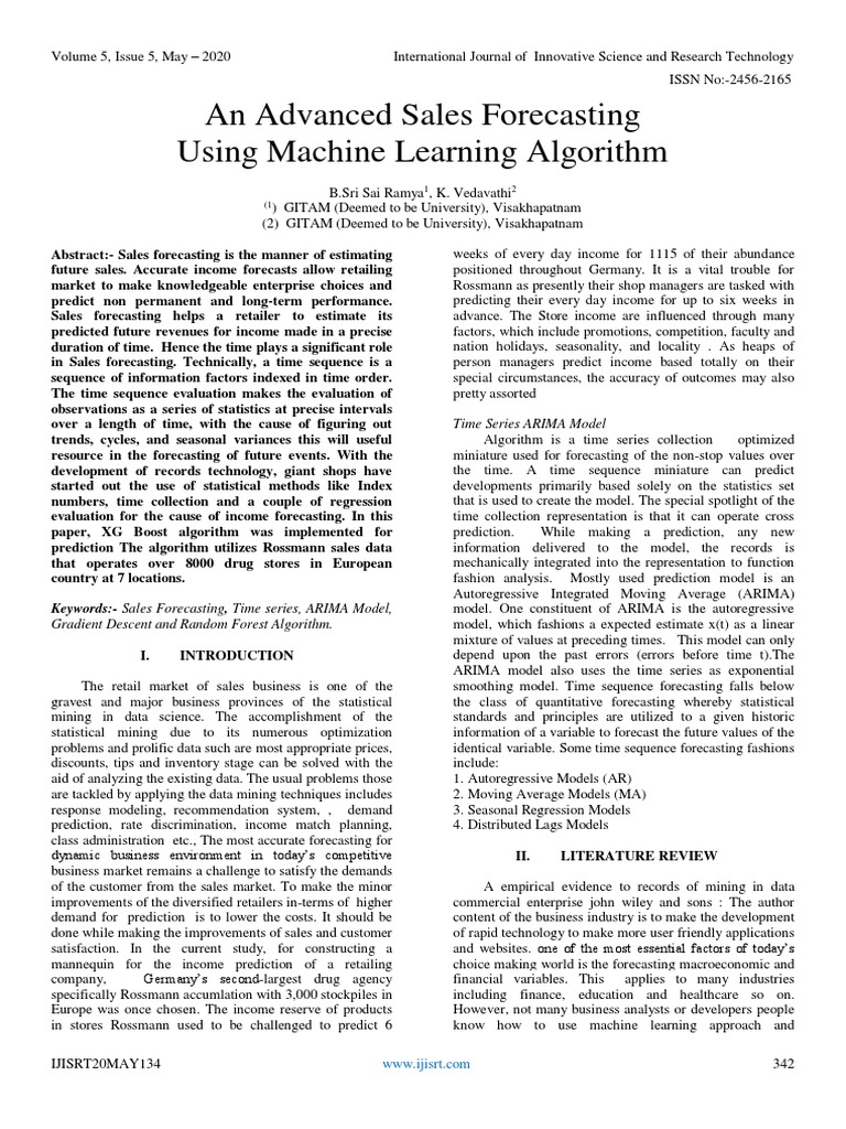 An Advanced Sales Forecasting Using Machine Learning Algorithm ...