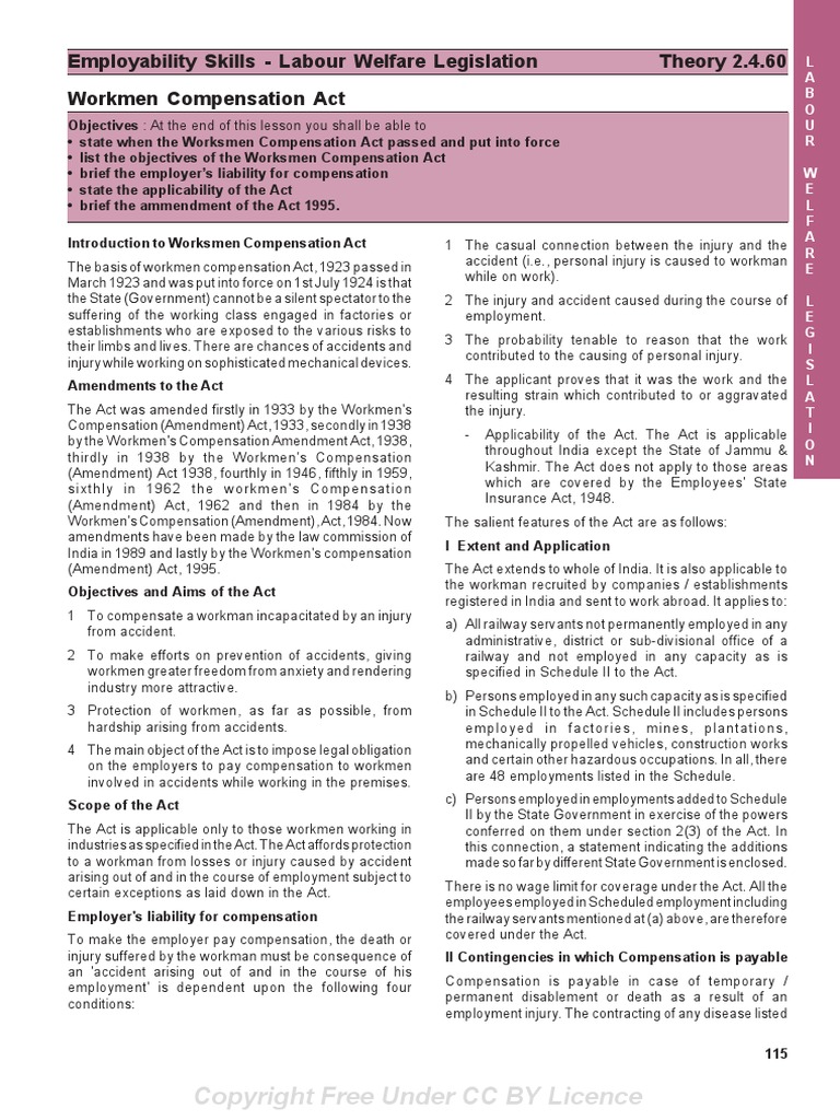 Employability Skills Labour Welfare Legislation Theory 2.4.60 Workmen