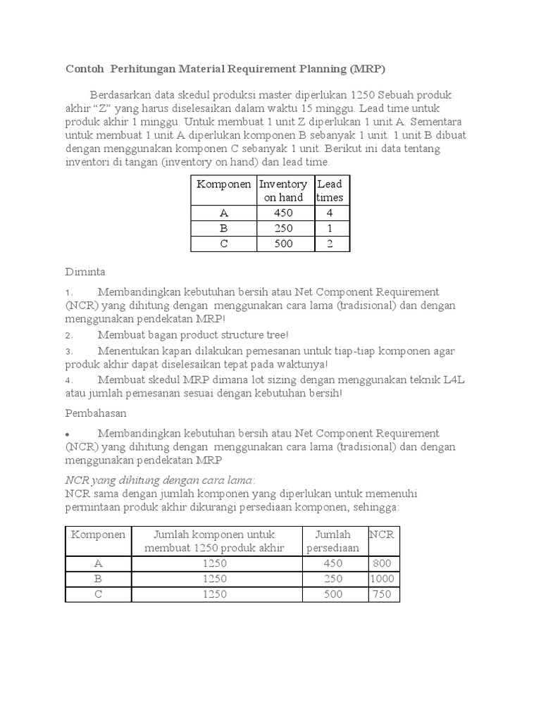 Contoh Soal Mrp