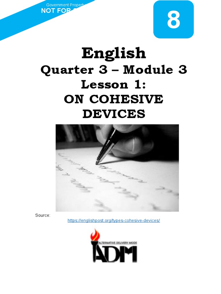 Quarter 3 Module 3 Lesson 1 On Cohesive Devices English Transmission Medicine Pronoun
