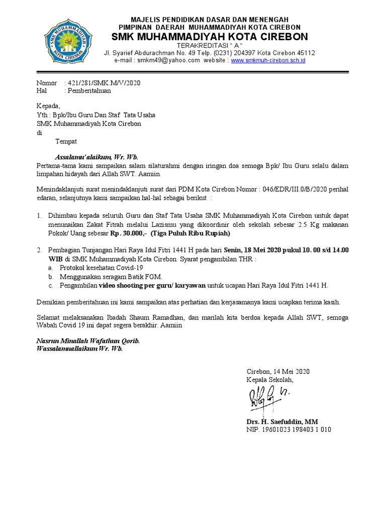 Contoh Surat Pemberitahuan Zakat Fitrah Sekolah Conto - vrogue.co