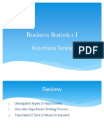 Business Statistics I: Hypothesis Testing